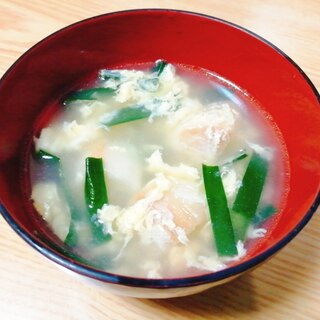 ニラと麩と卵の中華スープ